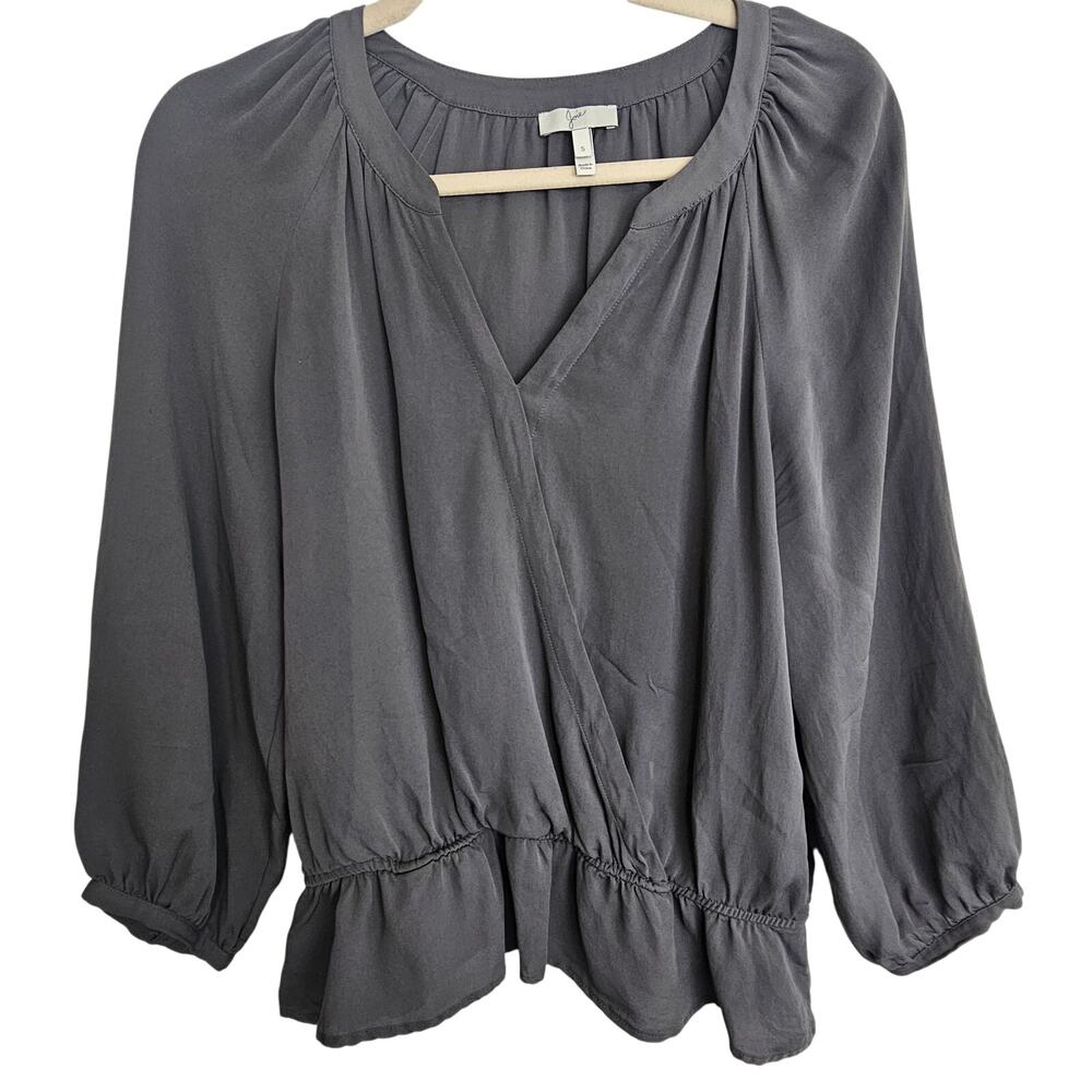 Joie Womens Silk Blouse Sz S Quiet Luxury Peasant Boho Classic Minimalist Gray